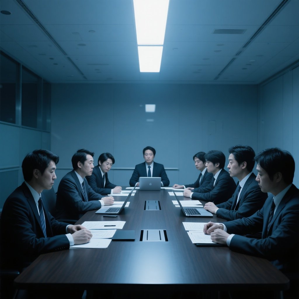 公司高管举行道歉记者会的场景