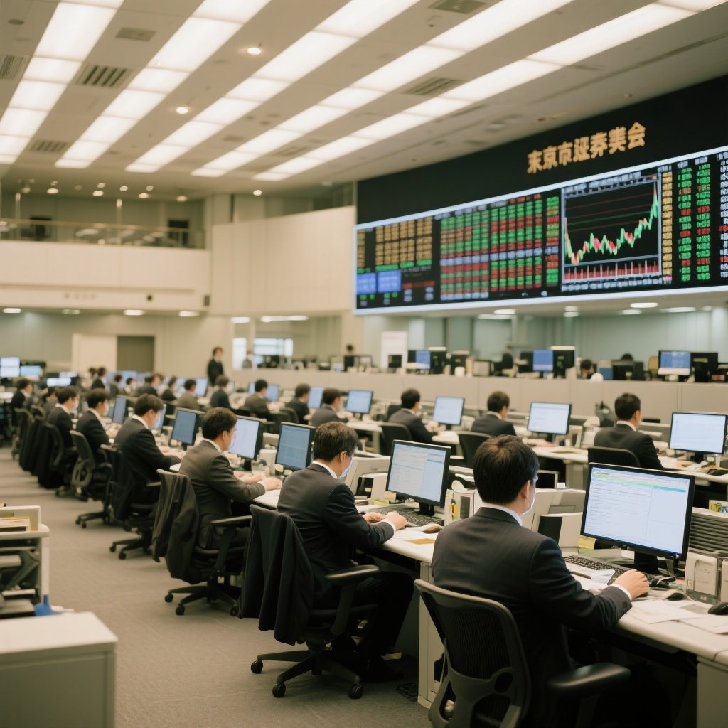 东京证券交易所交易大厅的繁忙景象