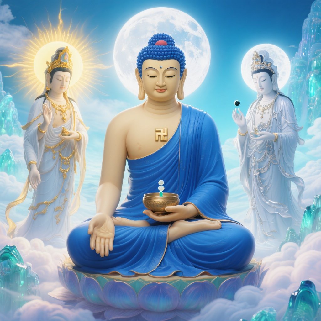 东方三圣 - 药师佛、日光菩萨、月光菩萨